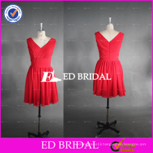 ED Bridal Real Photo V Neck A Line Chiffon Short Red Bridesmaid Dress